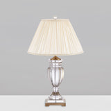 1 Bulb Night Stand Lighting with Tapered Shade Fabric Traditional Bedside Crystal Table Lamp in White Clearhalo 'Lamps' 'Table Lamps' Lighting' 1503312