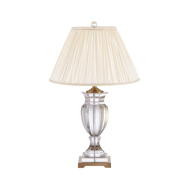 1 Bulb Night Stand Lighting with Tapered Shade Fabric Traditional Bedside Crystal Table Lamp in White Clearhalo 'Lamps' 'Table Lamps' Lighting' 1503313