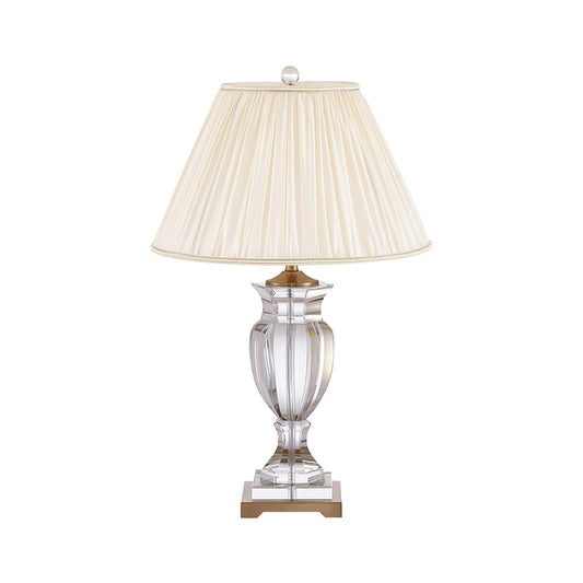 1 Bulb Night Stand Lighting with Tapered Shade Fabric Traditional Bedside Crystal Table Lamp in White Clearhalo 'Lamps' 'Table Lamps' Lighting' 1503313
