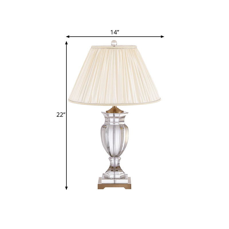 1 Bulb Night Stand Lighting with Tapered Shade Fabric Traditional Bedside Crystal Table Lamp in White Clearhalo 'Lamps' 'Table Lamps' Lighting' 1503314