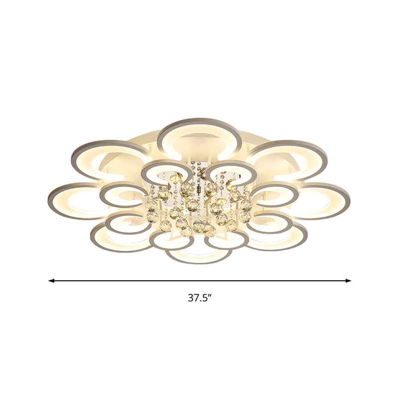 Multi-Layer Circular Flush Mount Ceiling Light Contemporary Acrylic 10/12/16 Lights White Ceiling Light with Crystal Drop Clearhalo 'Ceiling Lights' 'Close To Ceiling Lights' 'Close to ceiling' 'Flush mount' Lighting' 150332