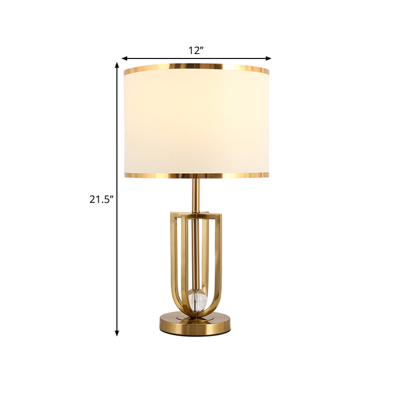 1 Bulb Metal Table Light Traditional Gold Intersected Frame Great Room Night Stand Lamp with White Fabric Shade Clearhalo 'Lamps' 'Table Lamps' Lighting' 1503326