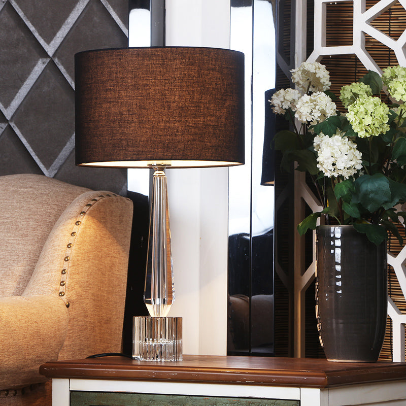 1 Head Shaded Night Table Lamp Traditional Spear Clear Crystal Table Light in Flaxen/White/Black for Living Room Clearhalo 'Lamps' 'Table Lamps' Lighting' 1503338