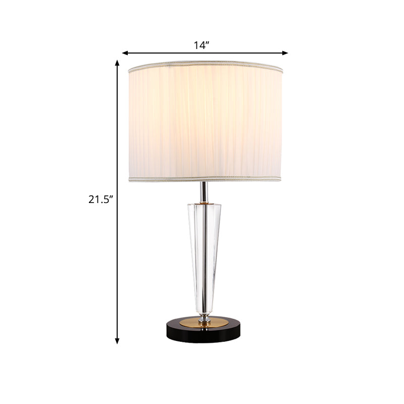 Round Great Room Crystal Nightstand Lamp Traditional Pleated Fabric Drum Shade 1 Head White Table Light Clearhalo 'Lamps' 'Table Lamps' Lighting' 1503344