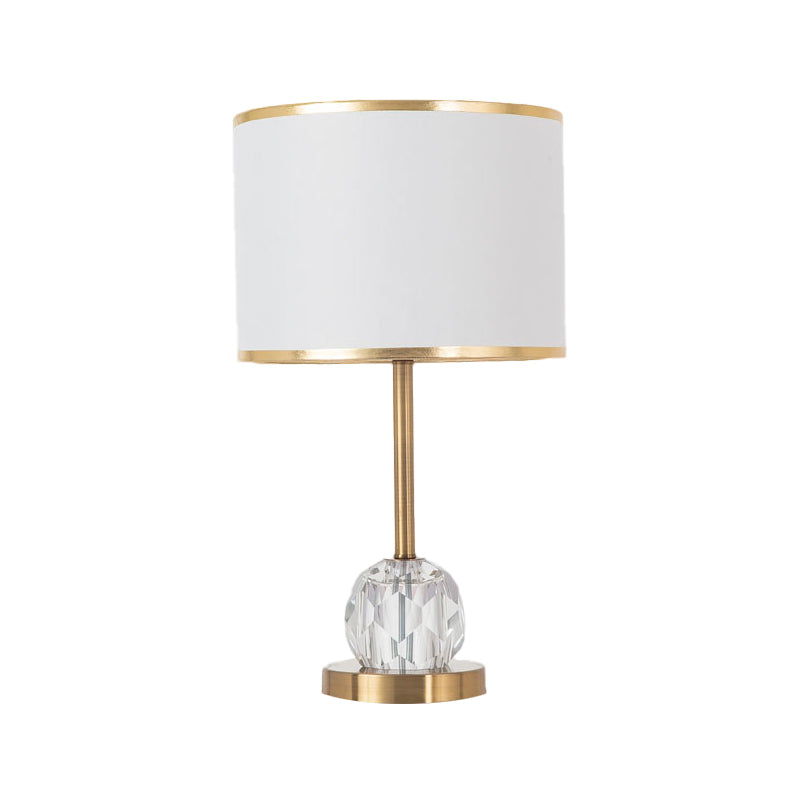 1 Light Drum Shade Table Light Traditional Fabric Night Stand Lamp in Gold with Orb Bevel Cut Crystal Decor Clearhalo 'Lamps' 'Table Lamps' Lighting' 1503351
