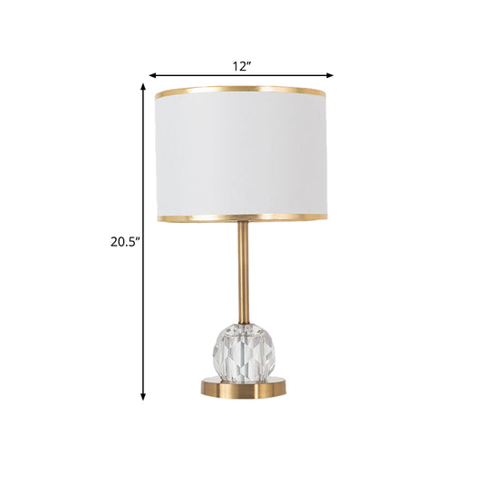 1 Light Drum Shade Table Light Traditional Fabric Night Stand Lamp in Gold with Orb Bevel Cut Crystal Decor Clearhalo 'Lamps' 'Table Lamps' Lighting' 1503352