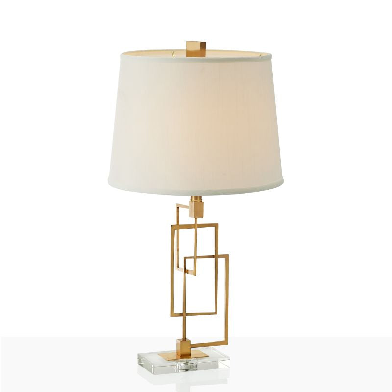 Gold Intersected Rectangles Nightstand Lamp Traditional Metal 1 Head Living Room Fabric Table Light Clearhalo 'Lamps' 'Table Lamps' Lighting' 1503354