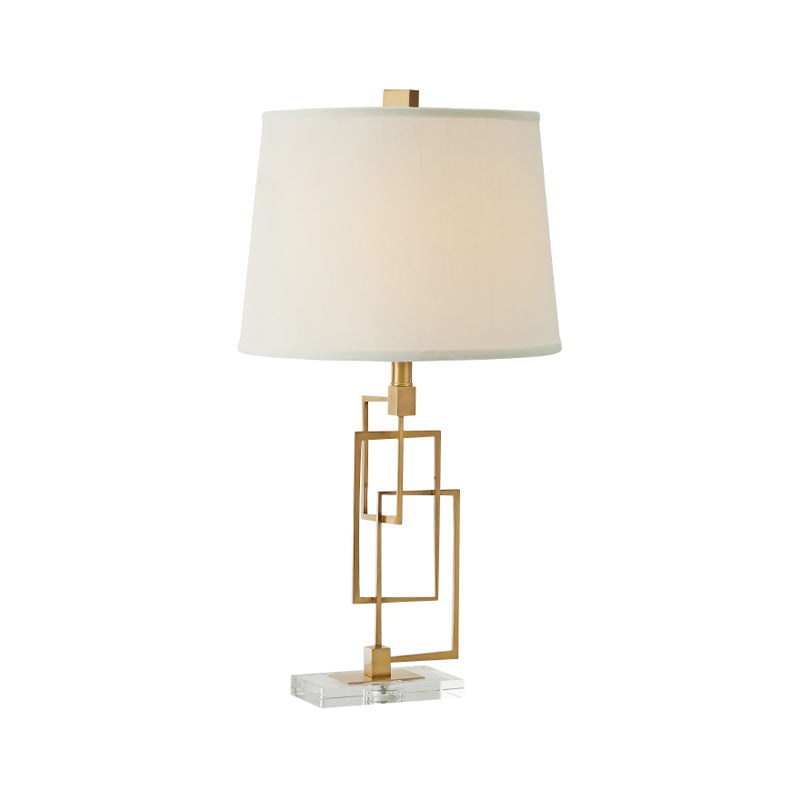 Gold Intersected Rectangles Nightstand Lamp Traditional Metal 1 Head Living Room Fabric Table Light Clearhalo 'Lamps' 'Table Lamps' Lighting' 1503355