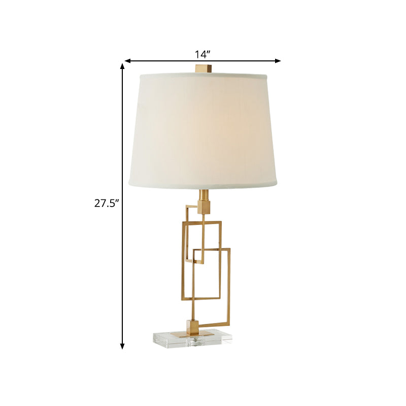 Gold Intersected Rectangles Nightstand Lamp Traditional Metal 1 Head Living Room Fabric Table Light Clearhalo 'Lamps' 'Table Lamps' Lighting' 1503356