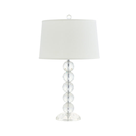 Traditional Tapered Table Light 1 Head Fabric Shade Night Stand Lamp in White with Faceted Crystal Orbs Clearhalo 'Lamps' 'Table Lamps' Lighting' 1503363