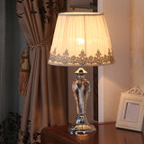 Tapered Pleated Shade Fabric Nightstand Lamp Traditional 1 Head Great Room Crystal Table Light in White Clearhalo 'Lamps' 'Table Lamps' Lighting' 1503378