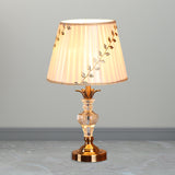 Leaf-and-Vine Patterned Shade Bedroom Table Light Traditional Fabric 1 Bulb White Crystal Night Stand Lamp Clear Clearhalo 'Lamps' 'Table Lamps' Lighting' 1503381