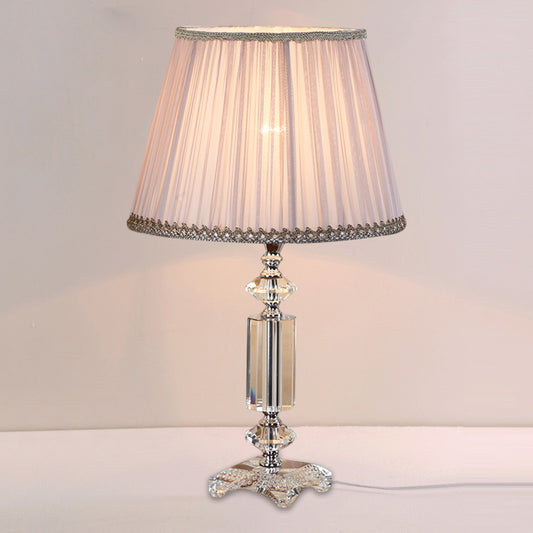 1 Bulb Tapered Pleated Shade Table Light Traditional Blue/Cream Gray/Beige Fabric Night Stand Lamp with Clear Crystal Base Clearhalo 'Lamps' 'Table Lamps' Lighting' 1503399