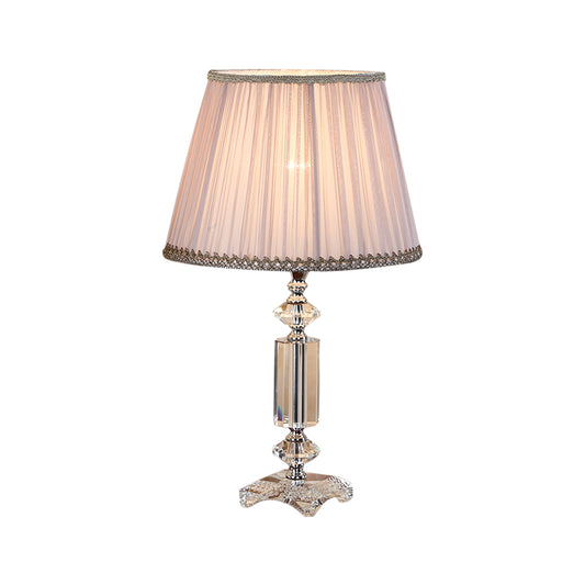 1 Bulb Tapered Pleated Shade Table Light Traditional Blue/Cream Gray/Beige Fabric Night Stand Lamp with Clear Crystal Base Clearhalo 'Lamps' 'Table Lamps' Lighting' 1503401