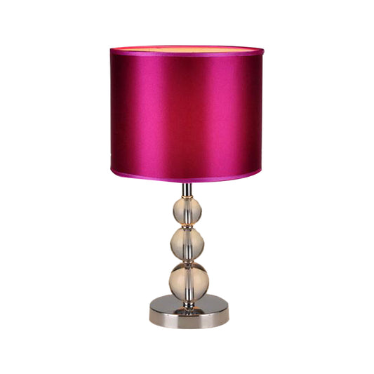 Traditional Cylinder Shaded Table Light 1 Head Fabric Nightstand Lamp in Purple with Clear Crystal Orbs Clearhalo 'Lamps' 'Table Lamps' Lighting' 1503426
