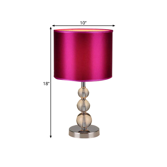 Traditional Cylinder Shaded Table Light 1 Head Fabric Nightstand Lamp in Purple with Clear Crystal Orbs Clearhalo 'Lamps' 'Table Lamps' Lighting' 1503427