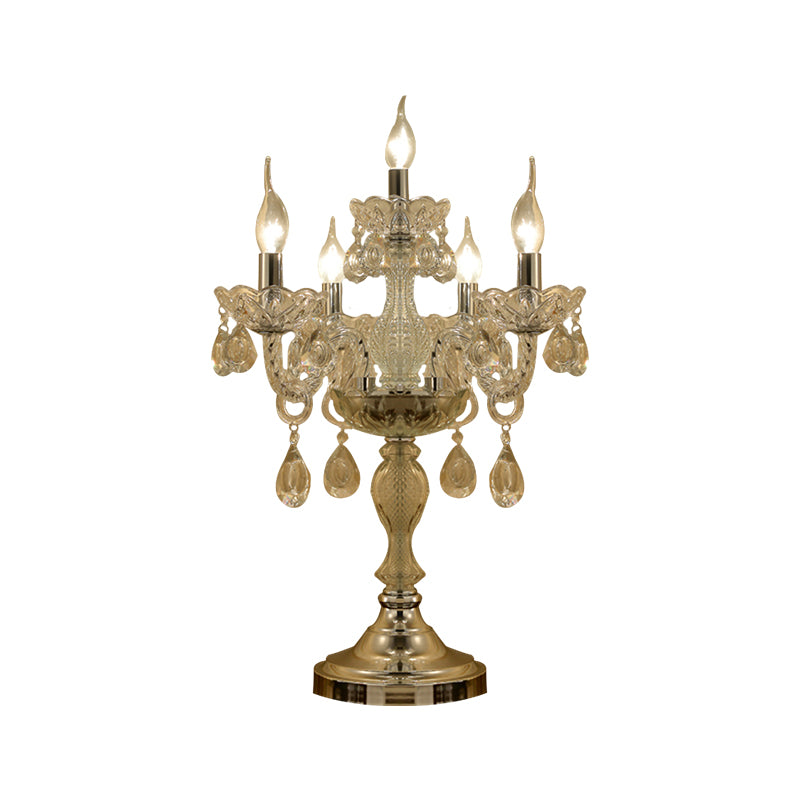 Candelabra Bedroom Table Light Traditional Clear Crystal 5/6/7 Heads Chrome Night Stand Lamp Clearhalo 'Lamps' 'Table Lamps' Lighting' 1503430