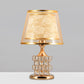 Gold/Silver Floral-Patterned Inner Shade Table Light Traditional Fabric 1 Head Bedchamber Nightstand Lamp with Crystal Blocks Embedded Clearhalo 'Lamps' 'Table Lamps' Lighting' 1503451