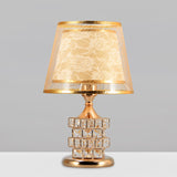 Gold/Silver Floral-Patterned Inner Shade Table Light Traditional Fabric 1 Head Bedchamber Nightstand Lamp with Crystal Blocks Embedded Clearhalo 'Lamps' 'Table Lamps' Lighting' 1503451