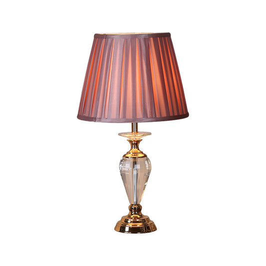 1 Bulb Crystal Table Light with Barrel Pleated Shade Fabric Traditional Drawing Room Night Stand Lamp Clearhalo 'Lamps' 'Table Lamps' Lighting' 1503460