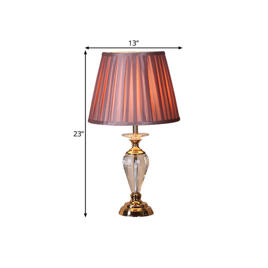 1 Bulb Crystal Table Light with Barrel Pleated Shade Fabric Traditional Drawing Room Night Stand Lamp Clearhalo 'Lamps' 'Table Lamps' Lighting' 1503461