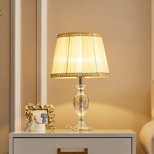 Traditional Pleated Shade Crystal Nightstand Lamp 1 Head Fabric Table Light in Yellow/Blue for Parlor Yellow Clearhalo 'Lamps' 'Table Lamps' Lighting' 1503478