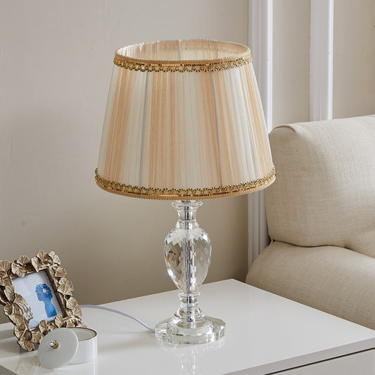 Traditional Pleated Shade Crystal Nightstand Lamp 1 Head Fabric Table Light in Yellow/Blue for Parlor Clearhalo 'Lamps' 'Table Lamps' Lighting' 1503479