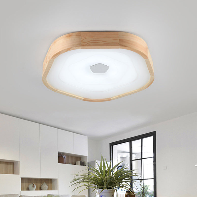 Wood Pentagon Flush Ceiling Light Simple Style Acrylic LED Beige Ceiling Mounted Fixture for Bedroom in Warm/White, 18.5"/22.5" Wide Wood White Clearhalo 'Ceiling Lights' 'Close To Ceiling Lights' 'Close to ceiling' 'Flush mount' Lighting' 150348