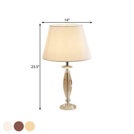 1-Head Fabric Shade Table Light Traditional White/Flaxen/Coffee Tapered Study Room Nightstand Lamp with Crystal Base Clearhalo 'Lamps' 'Table Lamps' Lighting' 1503489