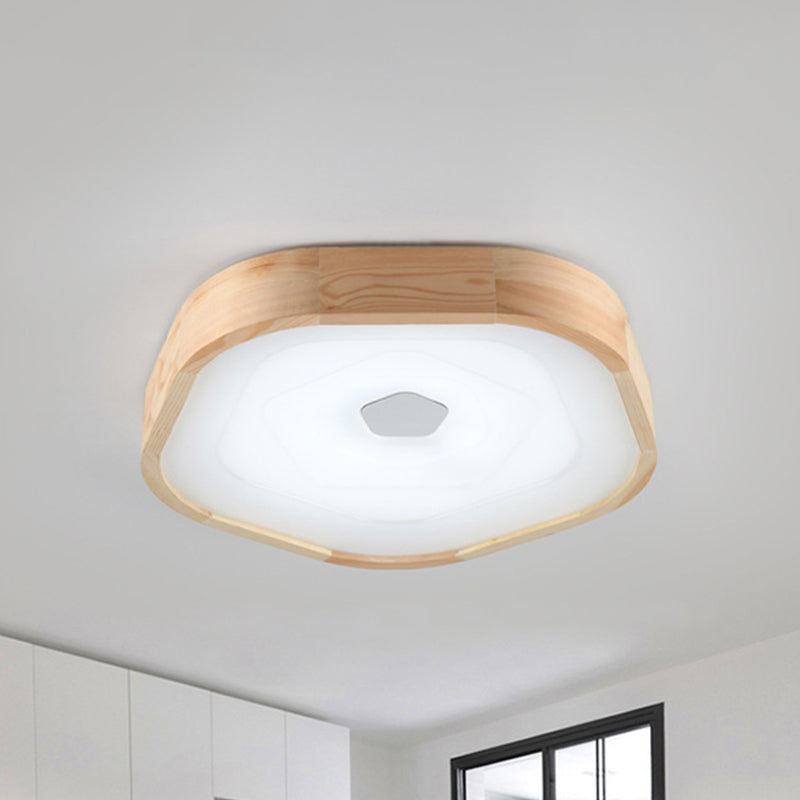 Wood Pentagon Flush Ceiling Light Simple Style Acrylic LED Beige Ceiling Mounted Fixture for Bedroom in Warm/White, 18.5"/22.5" Wide Clearhalo 'Ceiling Lights' 'Close To Ceiling Lights' 'Close to ceiling' 'Flush mount' Lighting' 150349