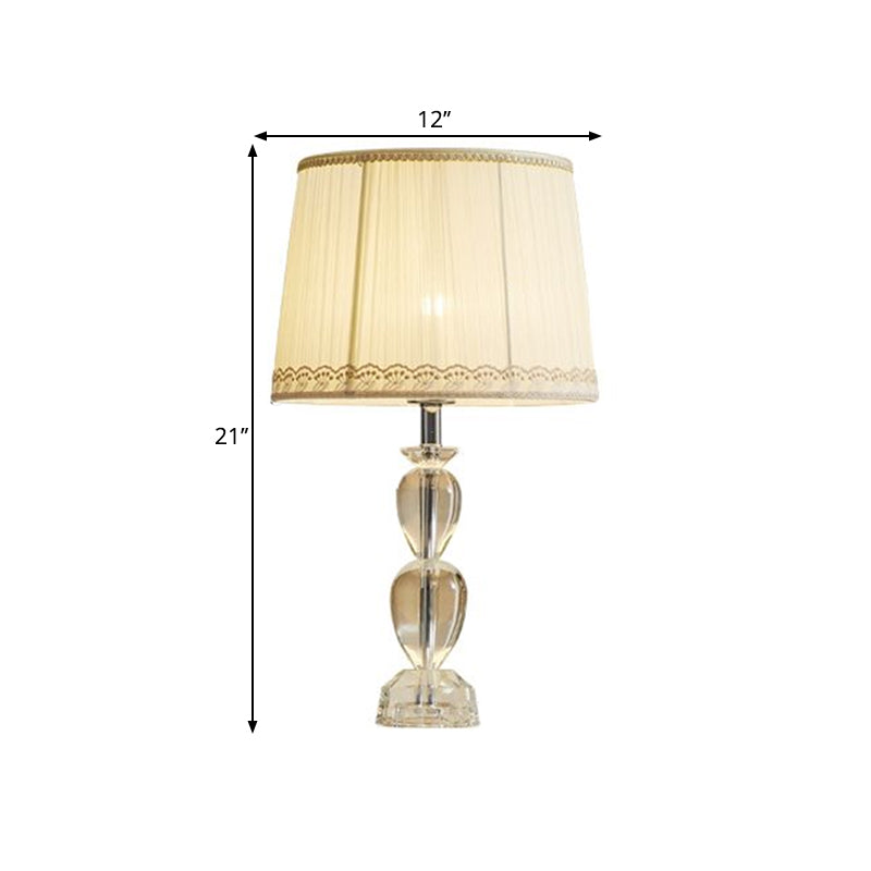 Beige Barrel Table Light Traditional Pleated Fabric 1-Bulb Drawing Room Crystal Nightstand Lamp Clearhalo 'Lamps' 'Table Lamps' Lighting' 1503501