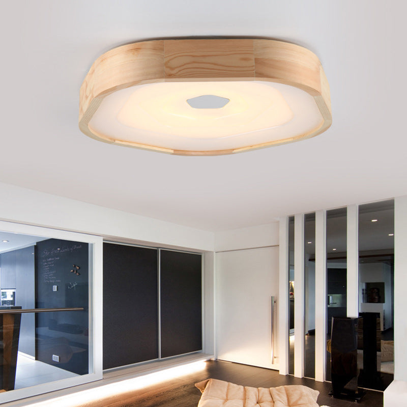 Wood Pentagon Flush Ceiling Light Simple Style Acrylic LED Beige Ceiling Mounted Fixture for Bedroom in Warm/White, 18.5"/22.5" Wide Clearhalo 'Ceiling Lights' 'Close To Ceiling Lights' 'Close to ceiling' 'Flush mount' Lighting' 150351