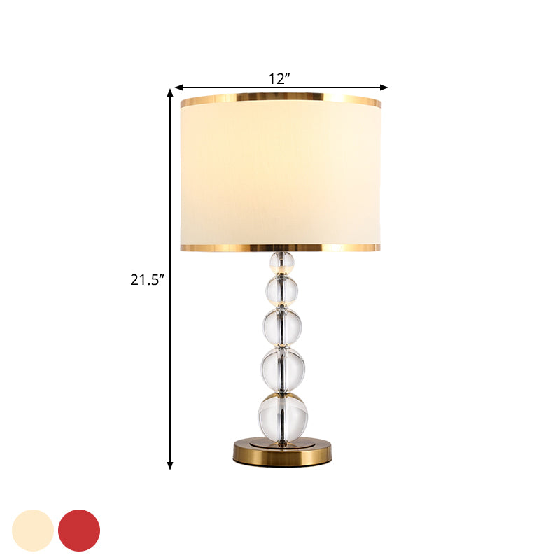 1-Head Drum Shade Nightstand Lamp Traditional Burgundy/Beige Fabric Table Light with Spherical Crystal Post Clearhalo 'Lamps' 'Table Lamps' Lighting' 1503514