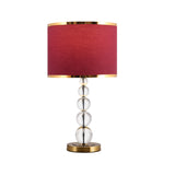 1-Head Drum Shade Nightstand Lamp Traditional Burgundy/Beige Fabric Table Light with Spherical Crystal Post Clearhalo 'Lamps' 'Table Lamps' Lighting' 1503518