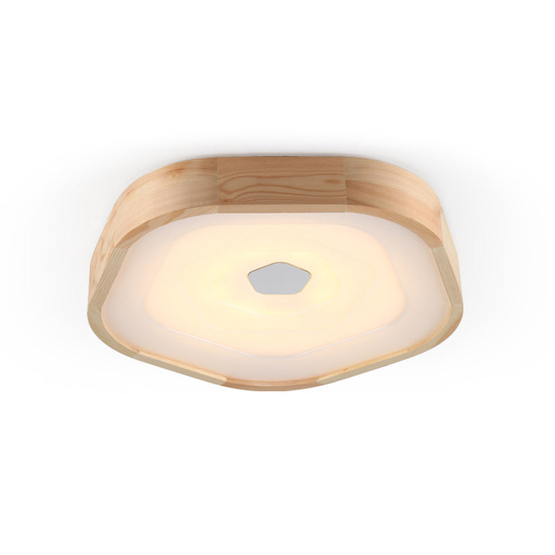 Wood Pentagon Flush Ceiling Light Simple Style Acrylic LED Beige Ceiling Mounted Fixture for Bedroom in Warm/White, 18.5"/22.5" Wide Clearhalo 'Ceiling Lights' 'Close To Ceiling Lights' 'Close to ceiling' 'Flush mount' Lighting' 150352
