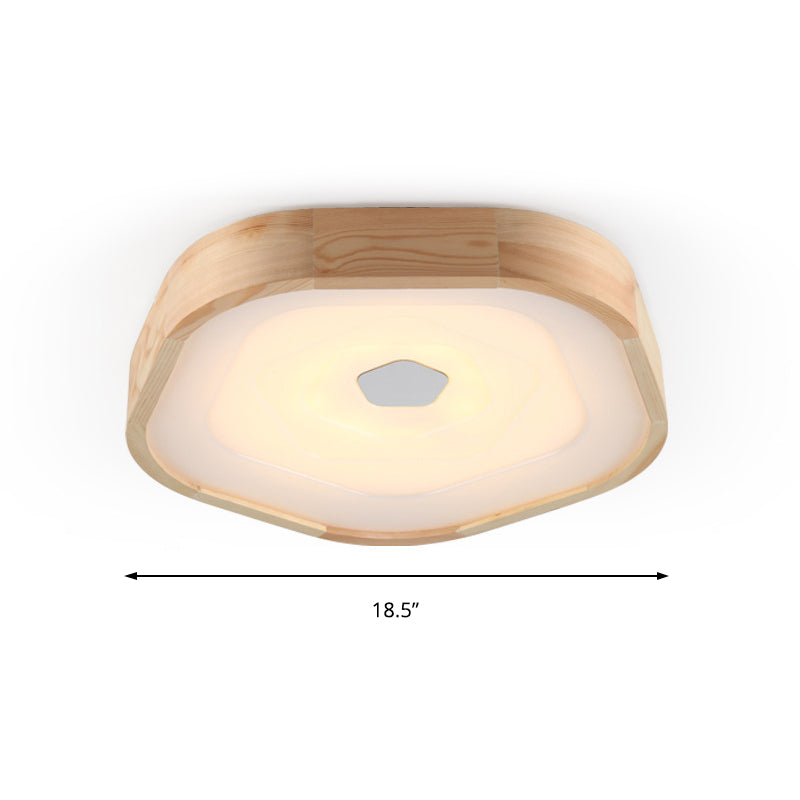 Wood Pentagon Flush Ceiling Light Simple Style Acrylic LED Beige Ceiling Mounted Fixture for Bedroom in Warm/White, 18.5"/22.5" Wide Clearhalo 'Ceiling Lights' 'Close To Ceiling Lights' 'Close to ceiling' 'Flush mount' Lighting' 150353