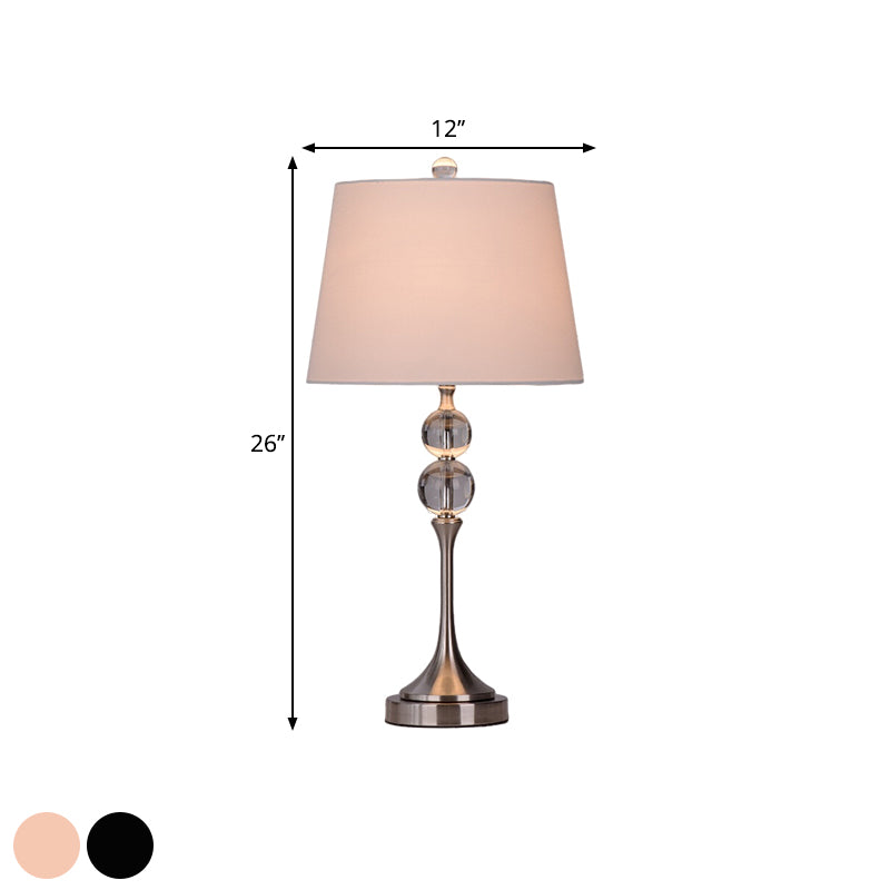 Fabric Shade Black/Pink Nightstand Lamp Barrel 1-Head Traditional Table Light with Clear Crystal Balls Clearhalo 'Lamps' 'Table Lamps' Lighting' 1503530