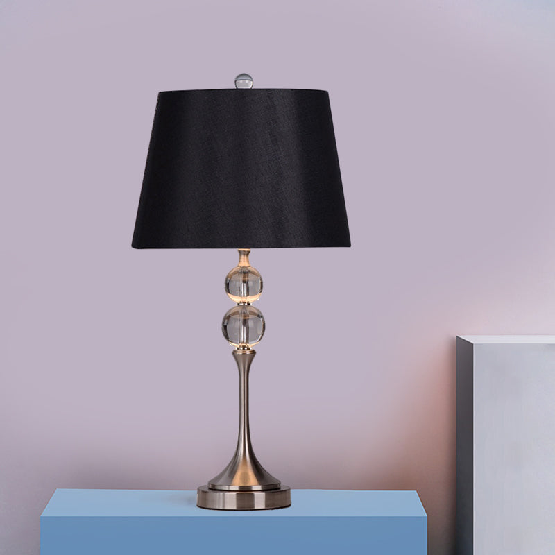 Fabric Shade Black/Pink Nightstand Lamp Barrel 1-Head Traditional Table Light with Clear Crystal Balls Black Clearhalo 'Lamps' 'Table Lamps' Lighting' 1503531