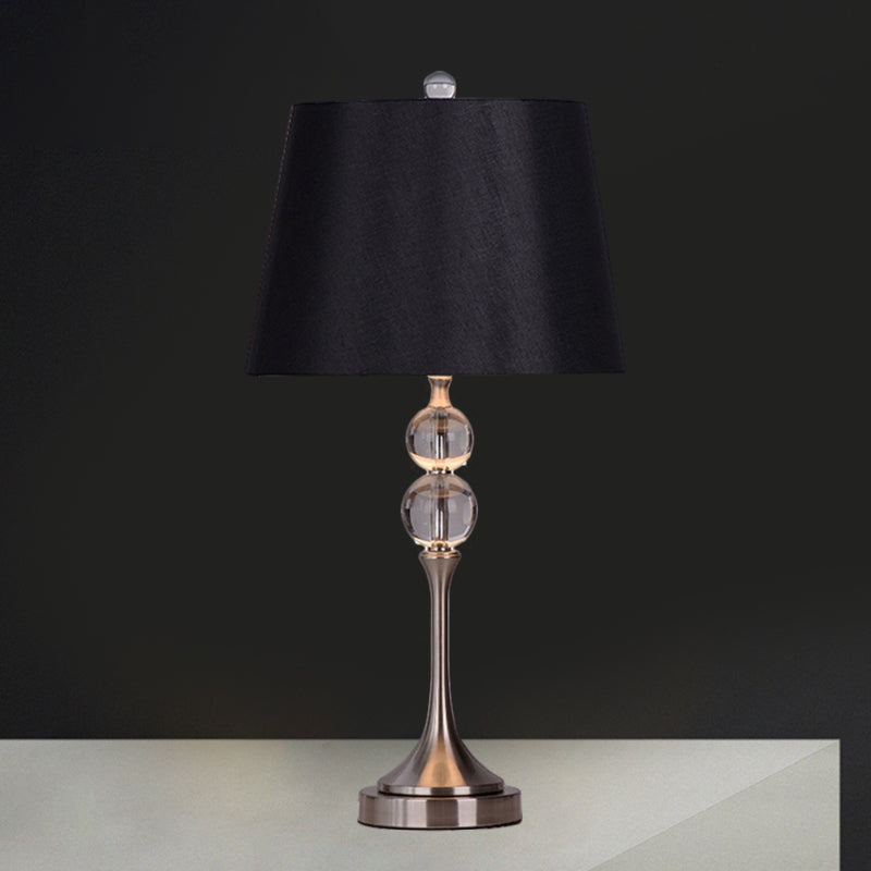 Fabric Shade Black/Pink Nightstand Lamp Barrel 1-Head Traditional Table Light with Clear Crystal Balls Clearhalo 'Lamps' 'Table Lamps' Lighting' 1503532