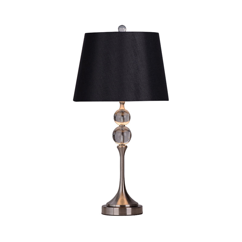 Fabric Shade Black/Pink Nightstand Lamp Barrel 1-Head Traditional Table Light with Clear Crystal Balls Clearhalo 'Lamps' 'Table Lamps' Lighting' 1503534