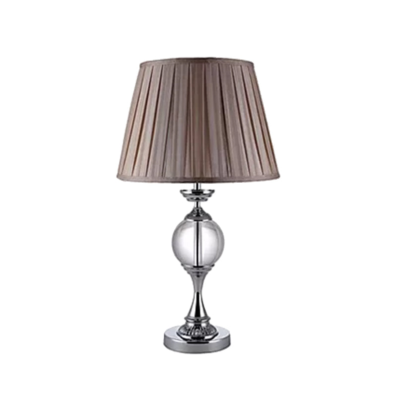 1-Bulb Table Light with Tapered Pleated Shade Fabric Traditional Great Room Crystal Nightstand Lamp Clearhalo 'Lamps' 'Table Lamps' Lighting' 1503537