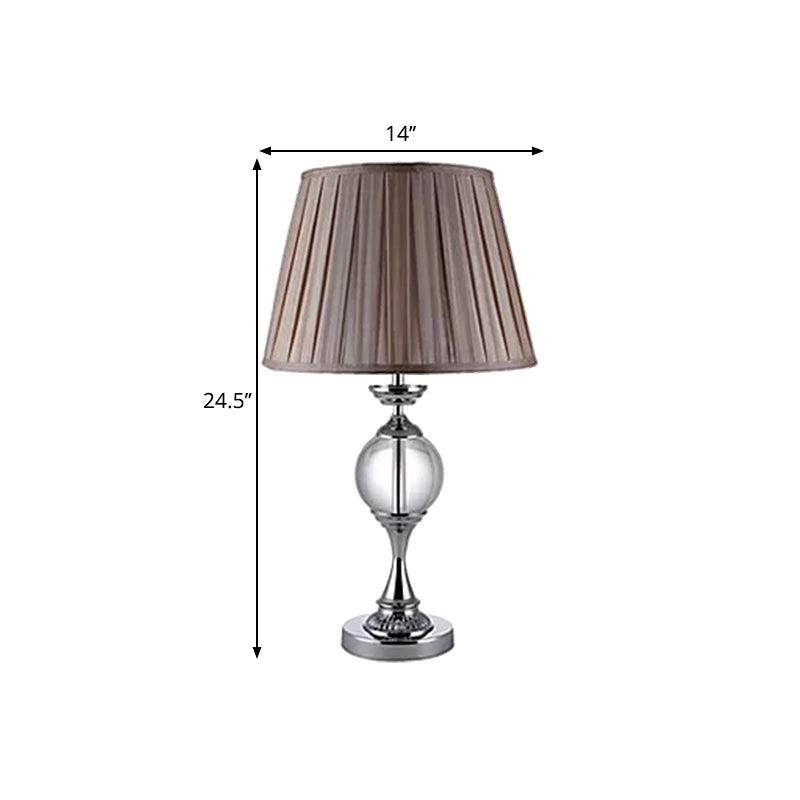 1-Bulb Table Light with Tapered Pleated Shade Fabric Traditional Great Room Crystal Nightstand Lamp Clearhalo 'Lamps' 'Table Lamps' Lighting' 1503538