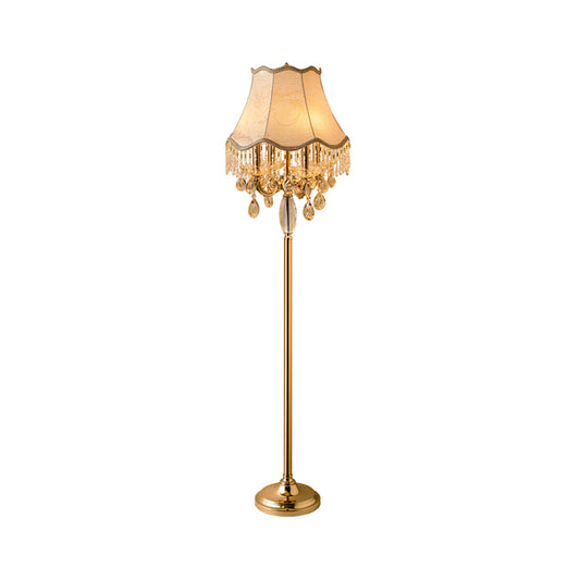 Gold Candlestick Floor Light Traditional Crystal Droplets 4 Bulbs Living Room Standing Floor Lamp with Scalloped Trim Shade Clearhalo 'Floor Lamps' 'Lamps' Lighting' 1503545