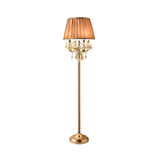 Traditional Candle Standing Lamp 4 Heads Crystal Raindrops Floor Light in Gold with Coffee Pleated Shade Clearhalo 'Floor Lamps' 'Lamps' Lighting' 1503549