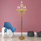 Candlestick Parlor Floor Reading Lamp Traditional Clear Crystal 5/6 Bulbs Gold Standing Light with White Shade Clearhalo 'Floor Lamps' 'Lamps' Lighting' 1503552