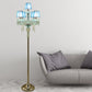 Blue 5/6/7-Bulb Standing Light Traditional Crystal Candelabra Reading Floor Lamp with Barrel Pleated Shade Clearhalo 'Floor Lamps' 'Lamps' Lighting' 1503583