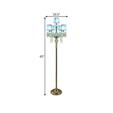 Blue 5/6/7-Bulb Standing Light Traditional Crystal Candelabra Reading Floor Lamp with Barrel Pleated Shade Clearhalo 'Floor Lamps' 'Lamps' Lighting' 1503585