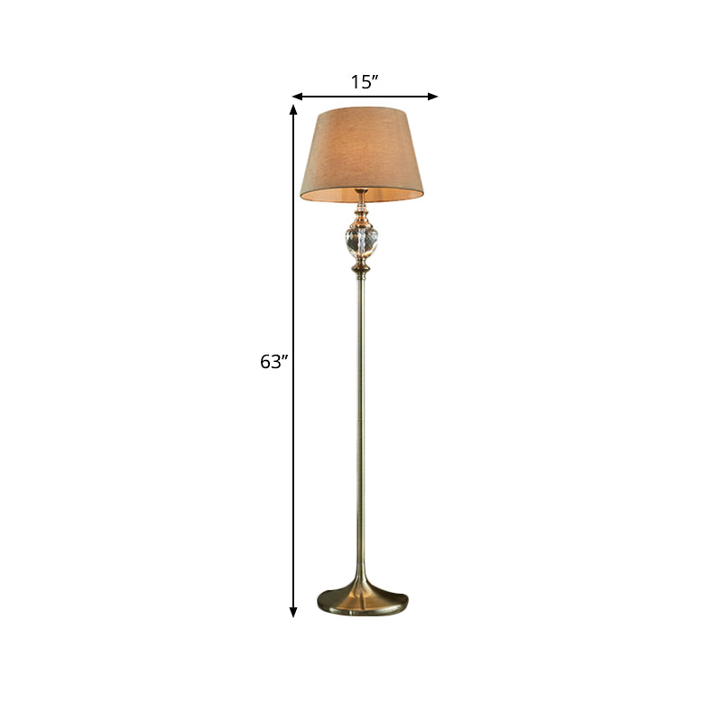 1-Bulb Crystal Stand up Lamp with Pleated/Tapered Shade Fabric Traditional Living Room Reading Floor Lamp in Coffee/Beige Clearhalo 'Floor Lamps' 'Lamps' Lighting' 1503604