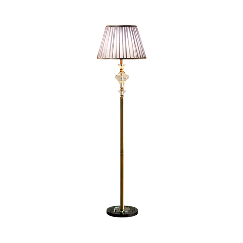 Purple 1 Head Floor Light Traditional Fabric Pleated Shade Standing Floor Lamp with Clear Faceted Crystal Clearhalo 'Floor Lamps' 'Lamps' Lighting' 1503607