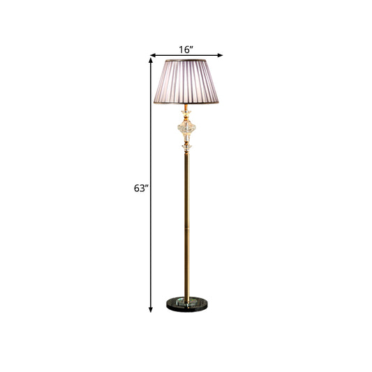 Purple 1 Head Floor Light Traditional Fabric Pleated Shade Standing Floor Lamp with Clear Faceted Crystal Clearhalo 'Floor Lamps' 'Lamps' Lighting' 1503608